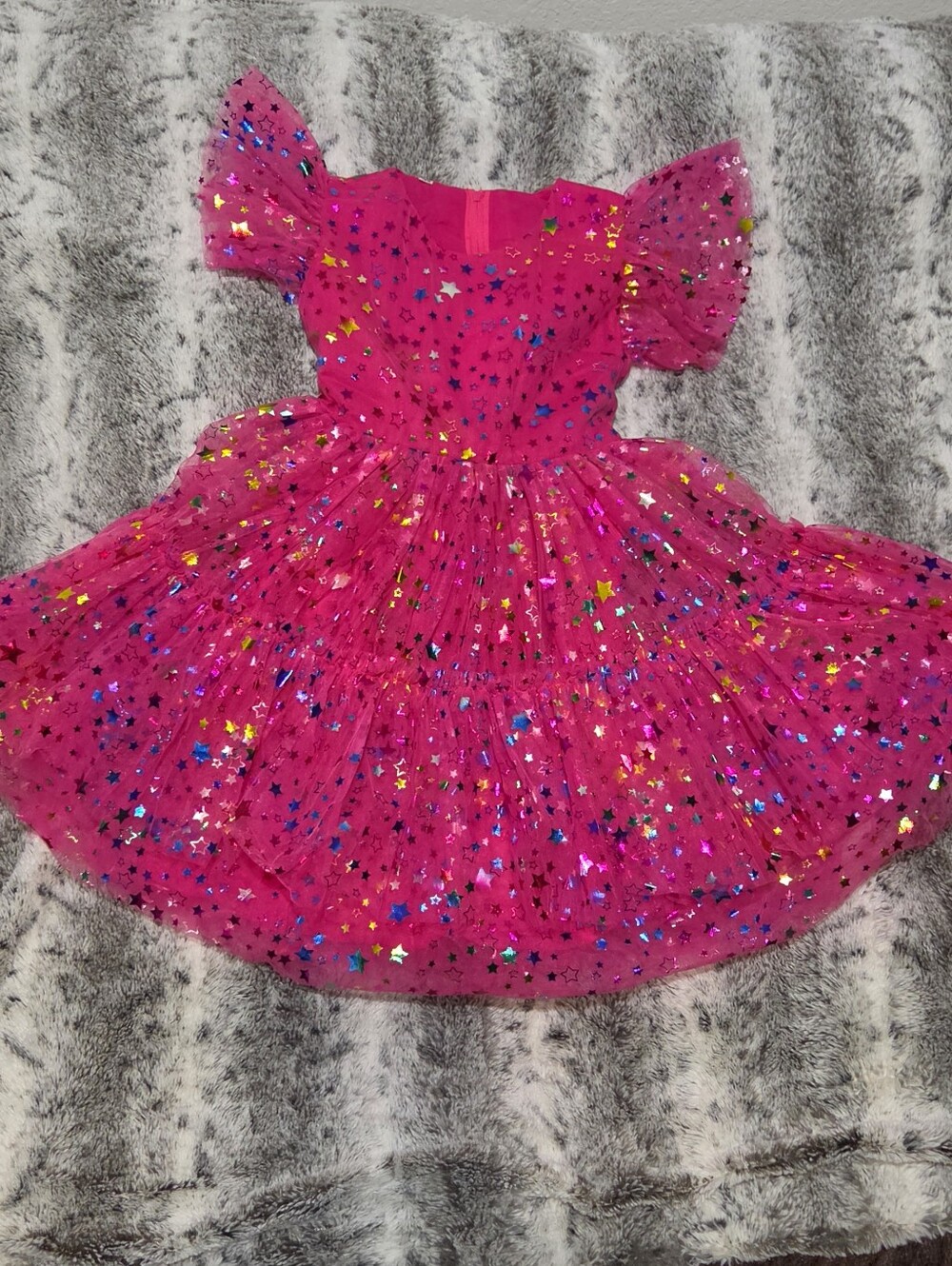 Sparkling Hot Pink Star Tulle Kids Costume Dress